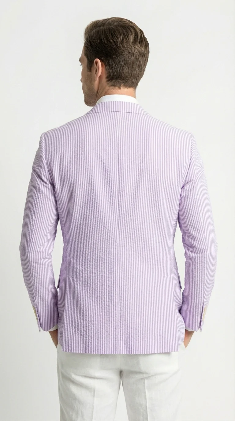 Mens Lavender Seersucker Blazer β Lightweight Striped Summer Sport Coat Casual Smart Formal Jacket - Image 6