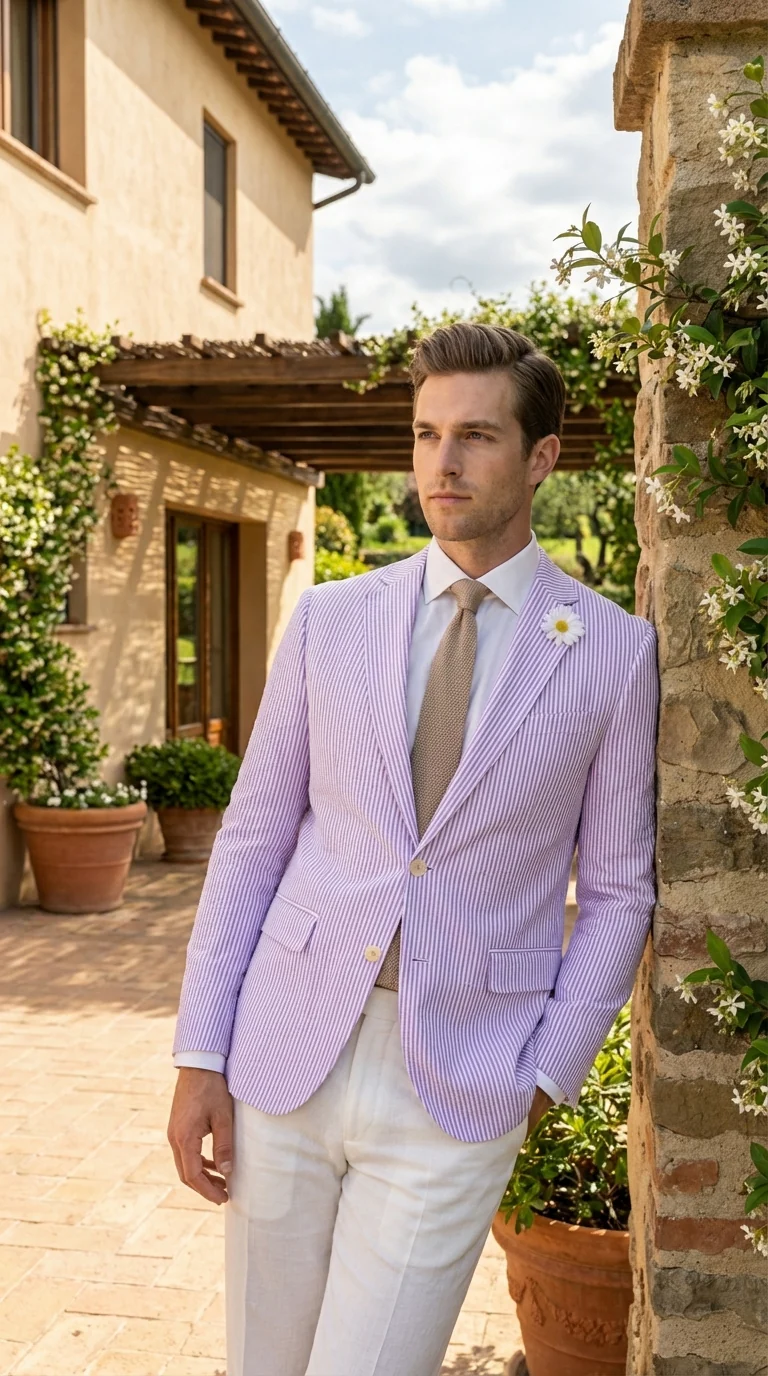 Mens Lavender Seersucker Blazer β Lightweight Striped Summer Sport Coat Casual Smart Formal Jacket - Image 7
