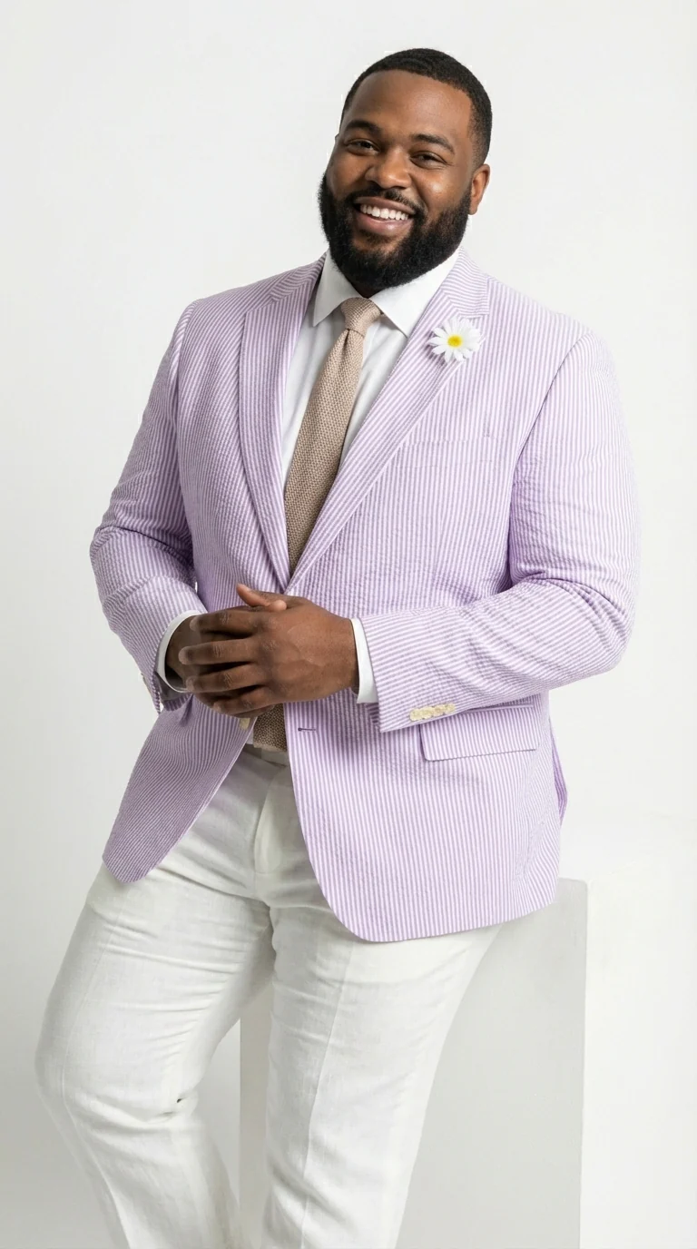 Mens Lavender Seersucker Blazer β Lightweight Striped Summer Sport Coat Casual Smart Formal Jacket - Image 8