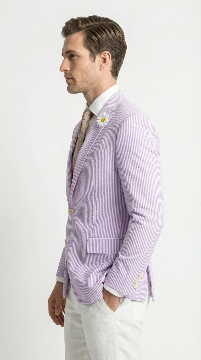 Mens Lavender Seersucker Blazer β Lightweight Striped Summer Sport Coat Casual Smart Formal Jacket - Image 9