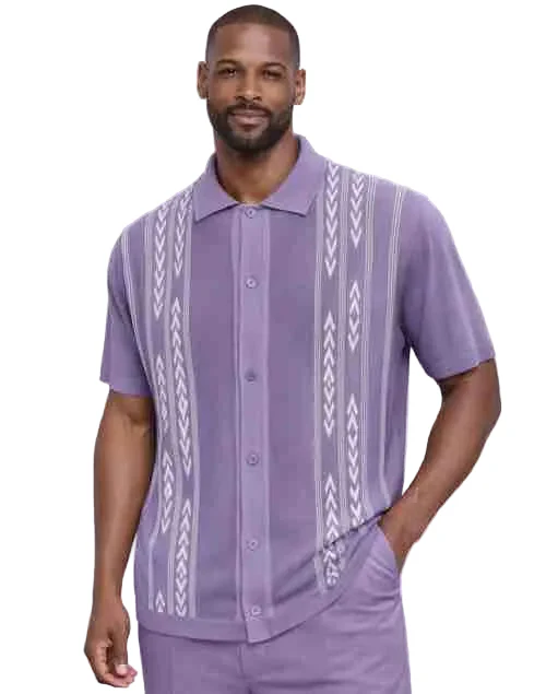 Mens Lavender Short Sleeve Button-Up Shirt and Matching Set – Modern Casual Summer Outfit