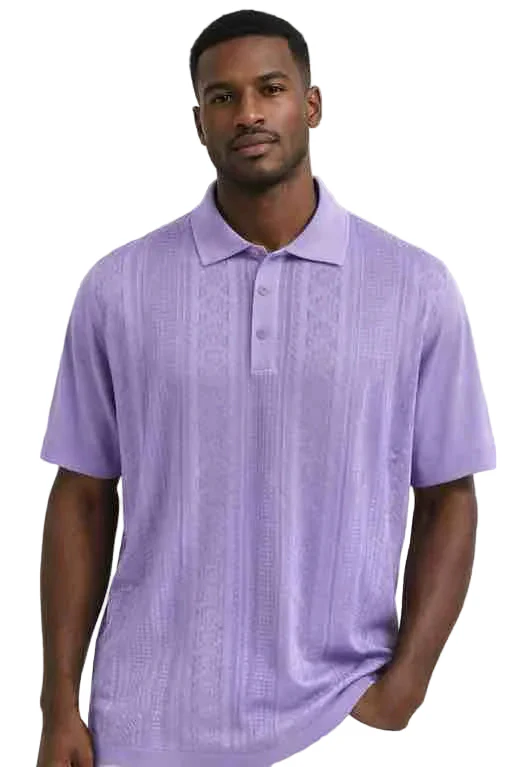 Mens Lavender Textured Polo Shirt – Short Sleeve Classic Fit Casual Summer Knit Top