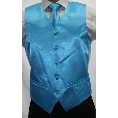 Men's Light Blue Stage Party Microfiber 3-Piece Men's Vest