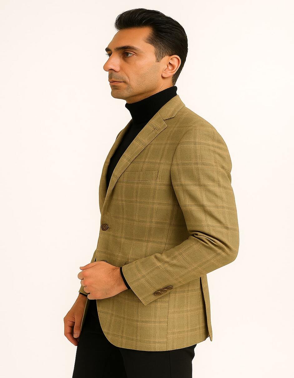 Men's Light Brown Plaid Sport Coat β Classic Check Blazer for Business and Casual Wear in Tan Windowpane Taupe Color - Image 3