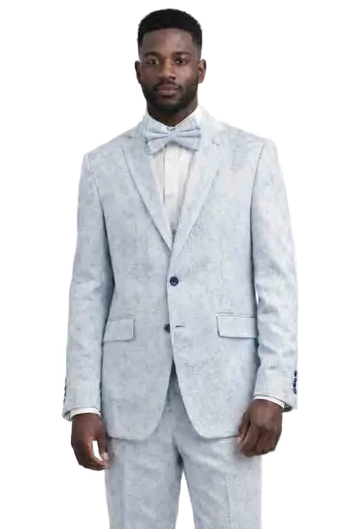 Mens Light Grey Textured Suit with Bow Tie – Slim Fit 2 Piece Wedding and Prom Tuxedo