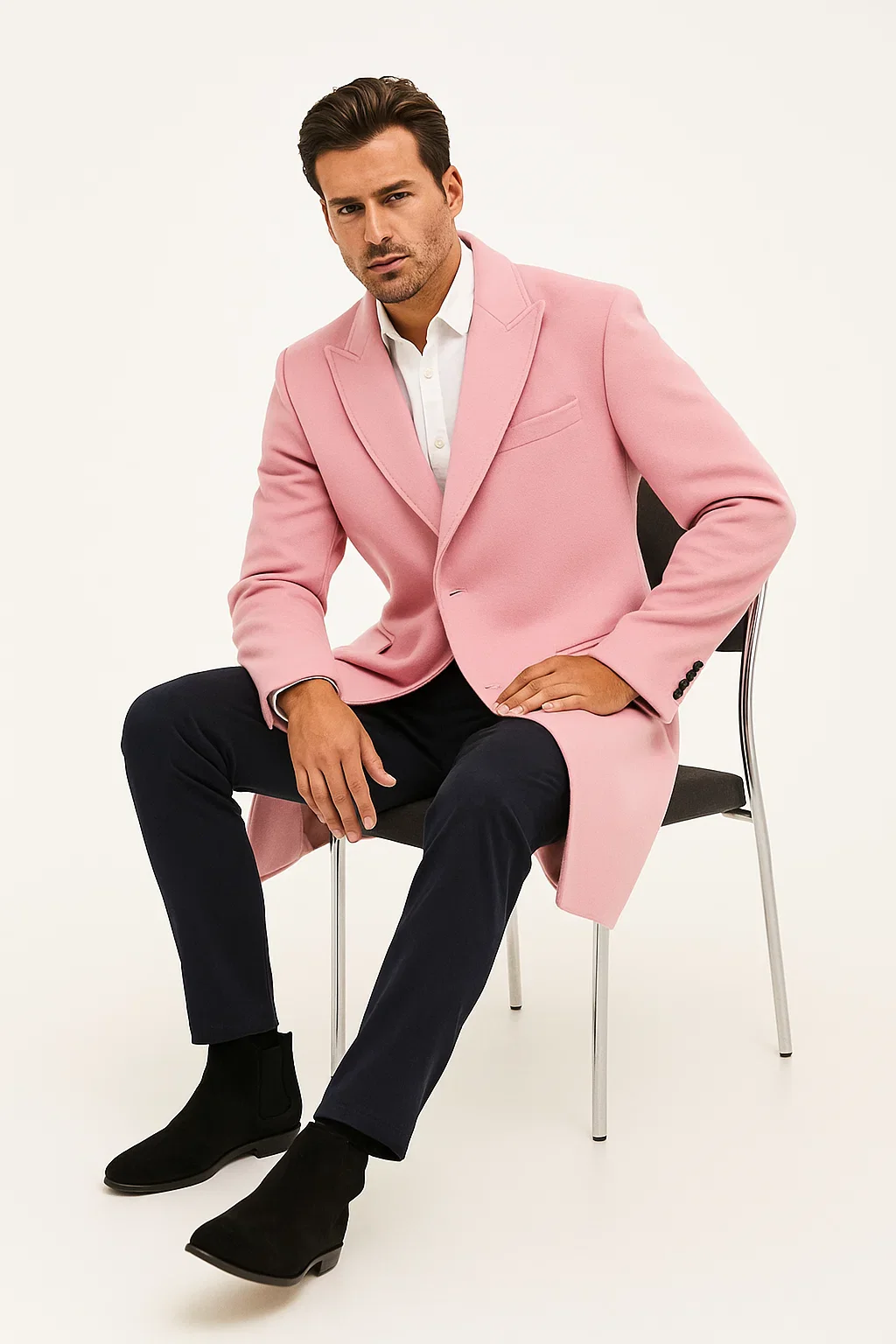 Mens Light Pink Fashion Overcoat - Light Pink Carcoat - Image 3
