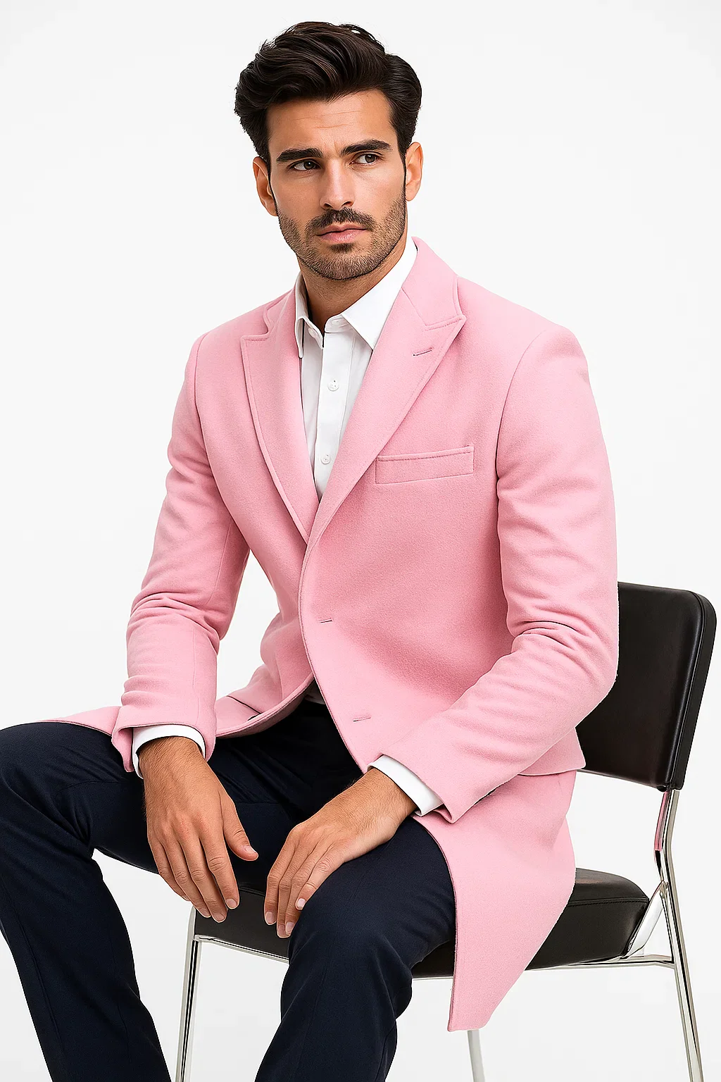 Mens Light Pink Fashion Overcoat - Light Pink Carcoat - Image 4