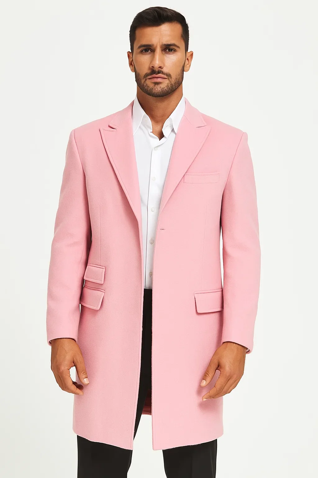 Mens Light Pink Fashion Overcoat - Light Pink Carcoat - Image 5