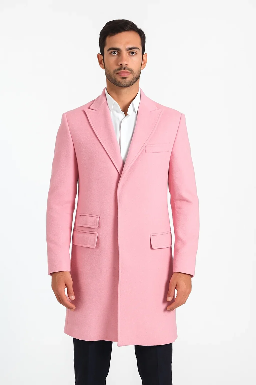 Mens Light Pink Fashion Overcoat - Light Pink Carcoat - Image 6