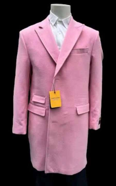 Mens Light Pink Fashion Overcoat - Light Pink Carcoat - Image 7