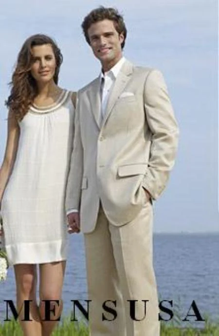 Mens Lightweight Suit - Summer Dress Suits Light Tan - Image 2