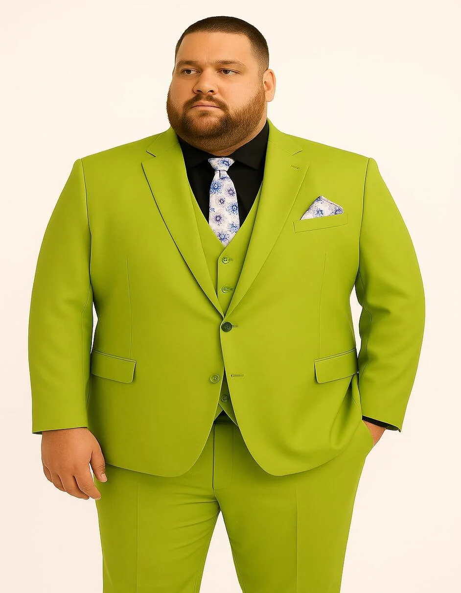 Men's Lime Green Three-Piece Suit with Floral Tie – Slim Fit Tuxedo for Weddings & Parties - Image 4