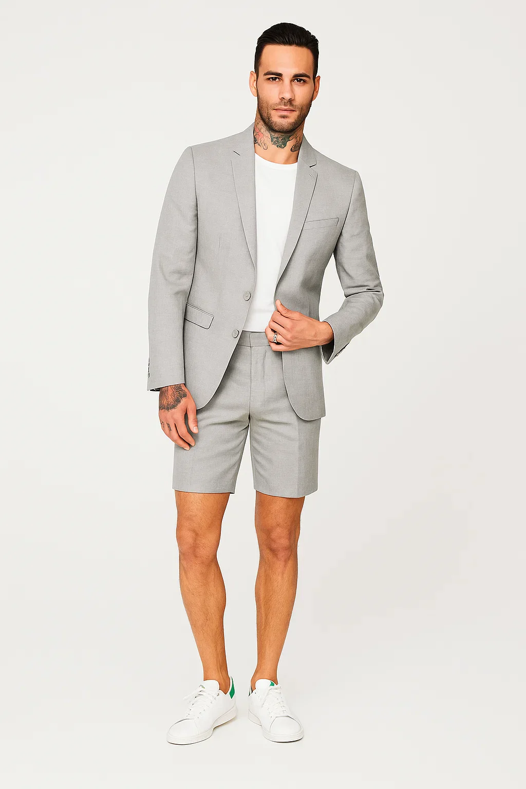 Men'S Linen Fabric Summer Business Suits With Shorts Pants Set (Sport Coat Looking) Grey - Mens Linen Suit - Image 2