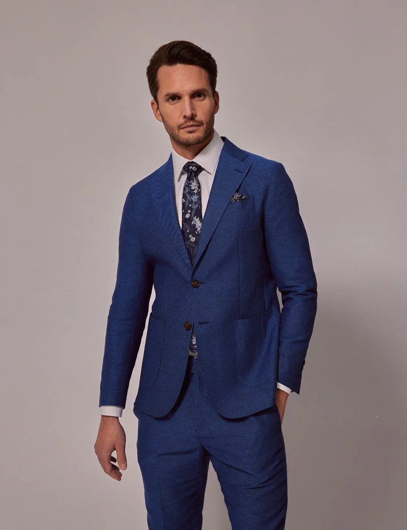 Mens Linen Suit For Beach Wedding - Summer Slim Suit in Royal Blue - Image 2