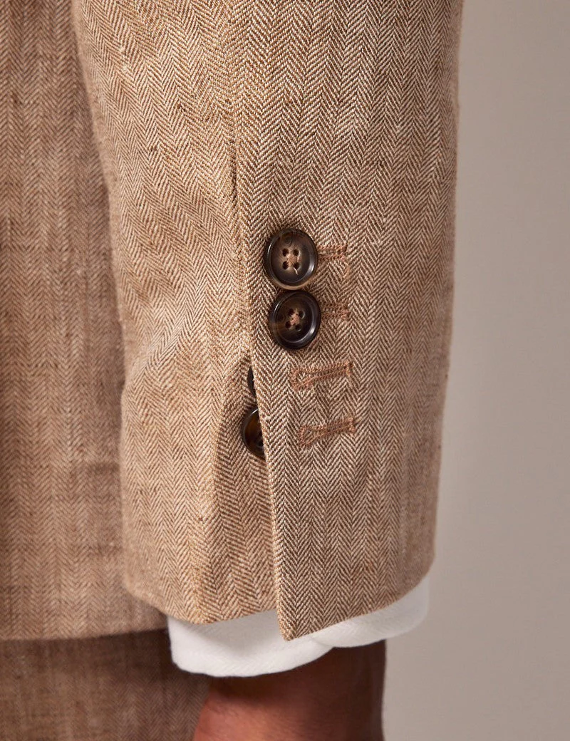 Mens Linen Suit For Beach Wedding - Summer  Suit in Beige Herringbone - Image 7