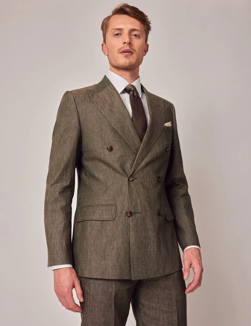 Mens Linen Suit For Beach Wedding - Summer Suit in Dark Green Tailored Fit - Image 2