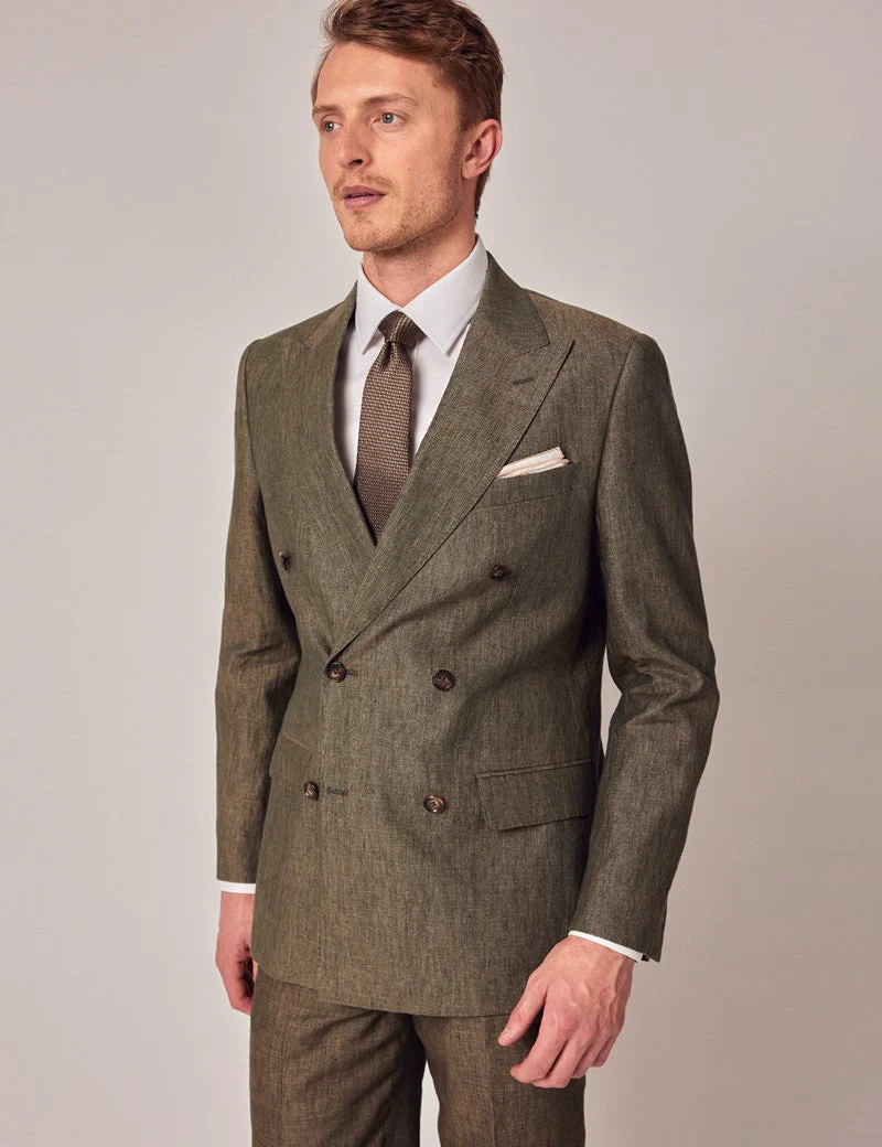 Mens Linen Suit For Beach Wedding - Summer Suit in Dark Green Tailored Fit - Image 3