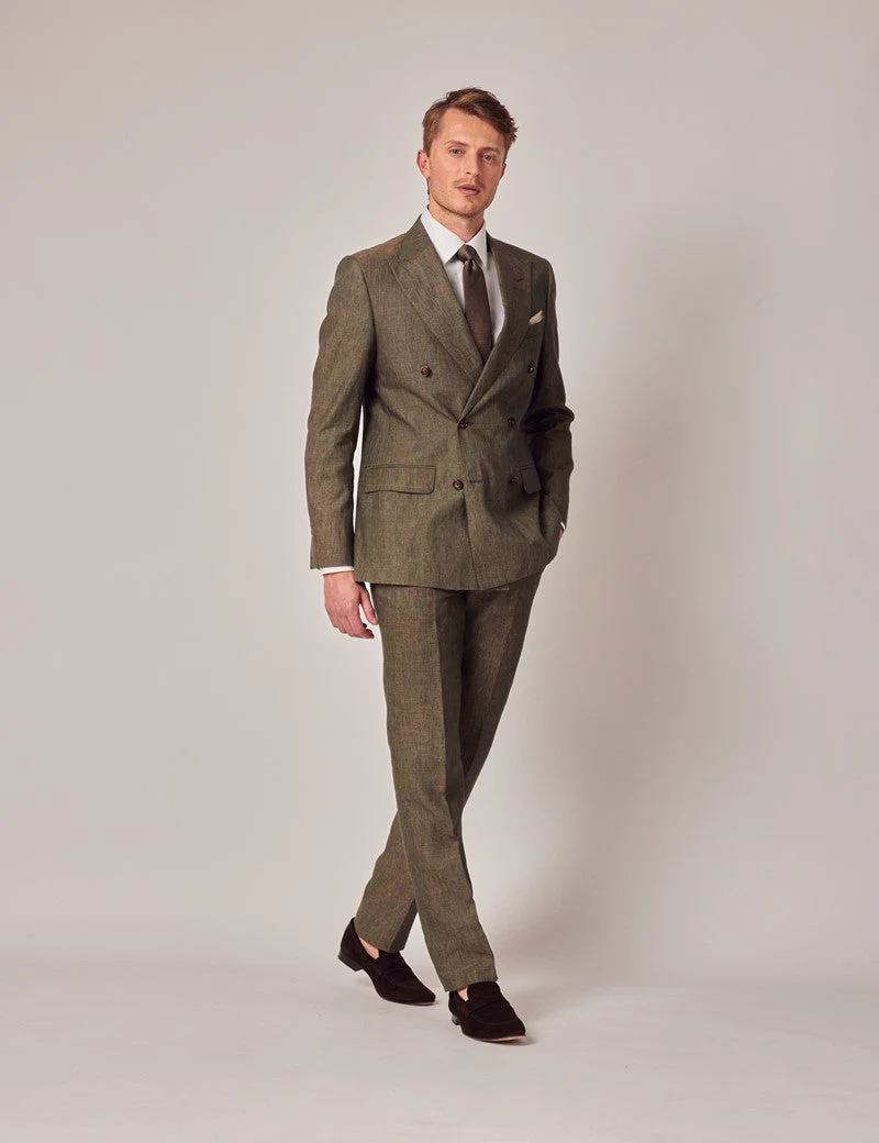 Mens Linen Suit For Beach Wedding - Summer Suit in Dark Green Tailored Fit - Image 4