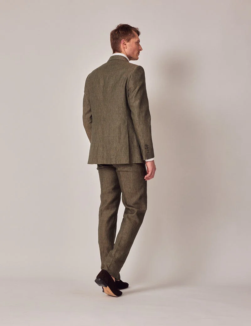 Mens Linen Suit For Beach Wedding - Summer Suit in Dark Green Tailored Fit - Image 5