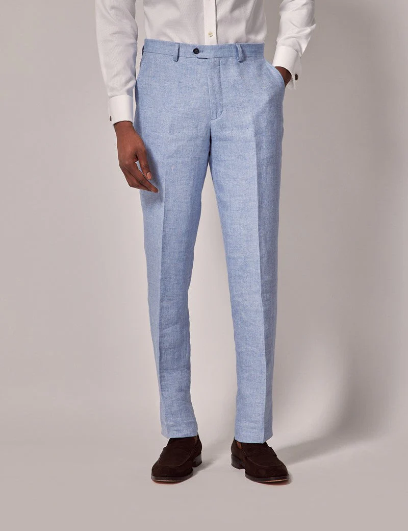 Mens Linen Suit For Beach Wedding - Summer Suit in Light Blue Herringbone - Image 5