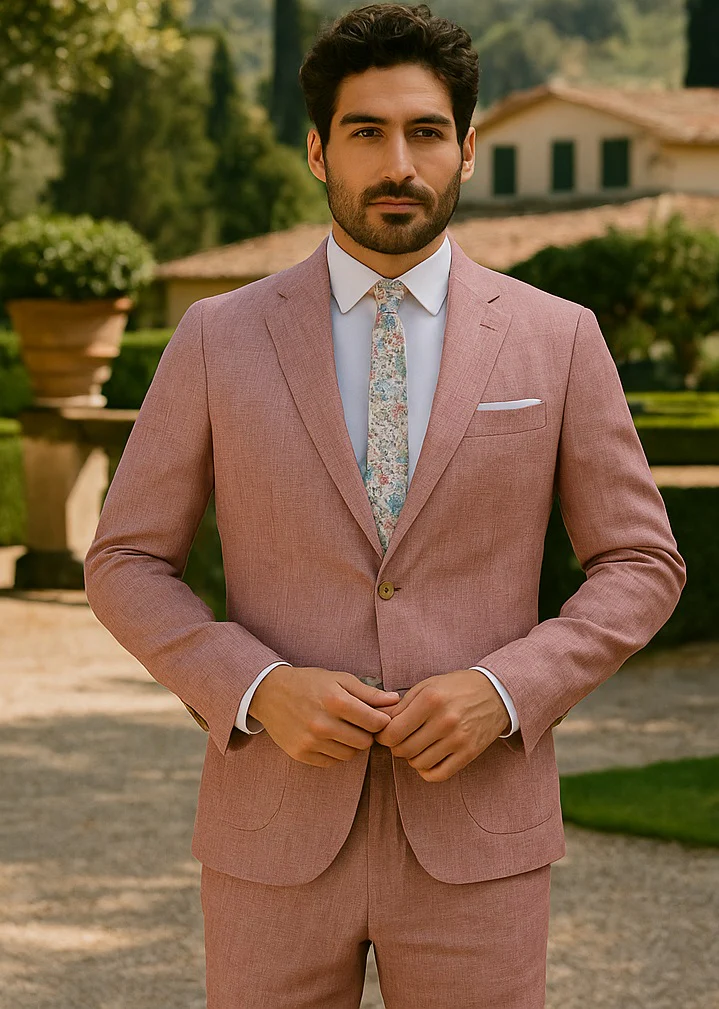 Mens Linen Suit For Beach Wedding - Summer Suit in Pink - Image 4