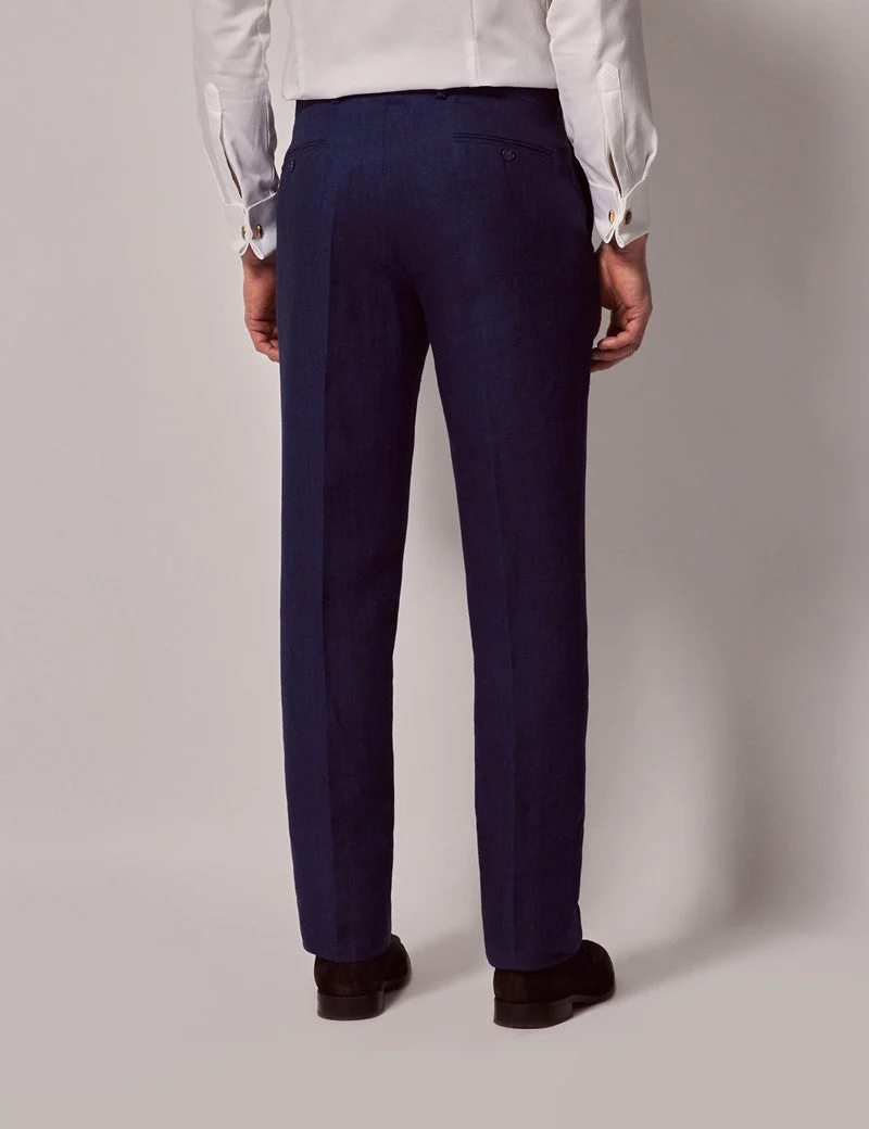 Mens Linen Suit For Beach Wedding - Summer  Suit in Royal Blue Herringbone - Image 11