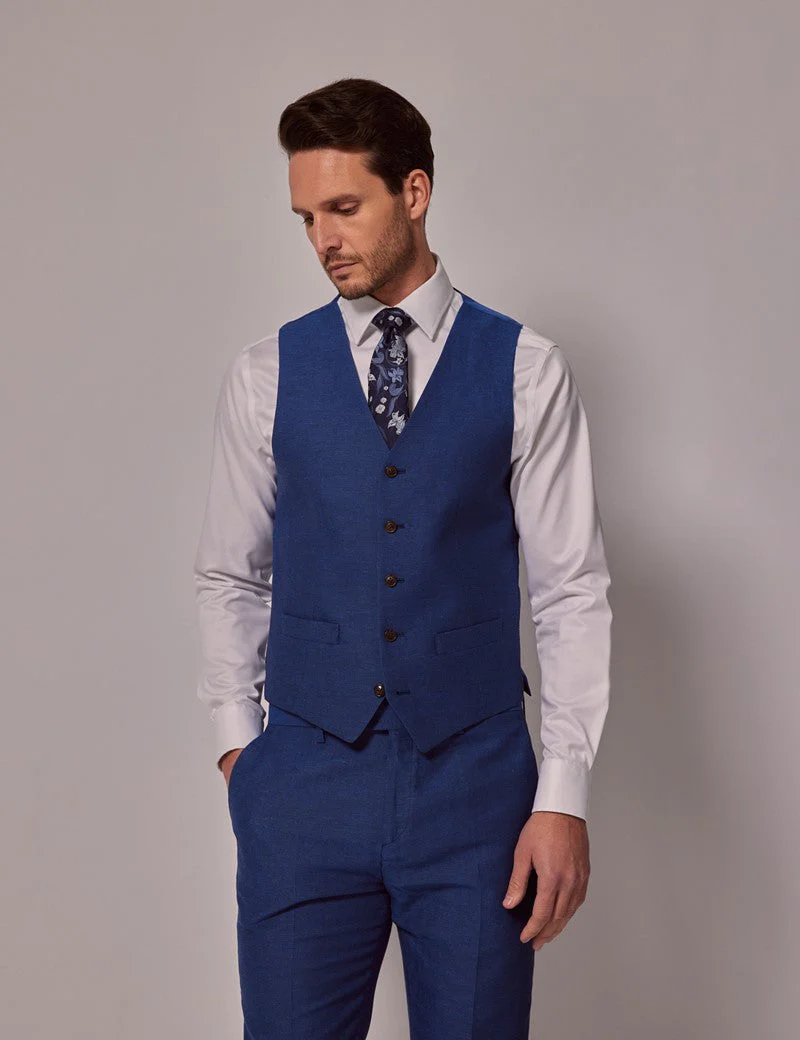 Mens Linen Suit For Beach Wedding - Summer Suit in Royal Blue Slim Fit - Image 12