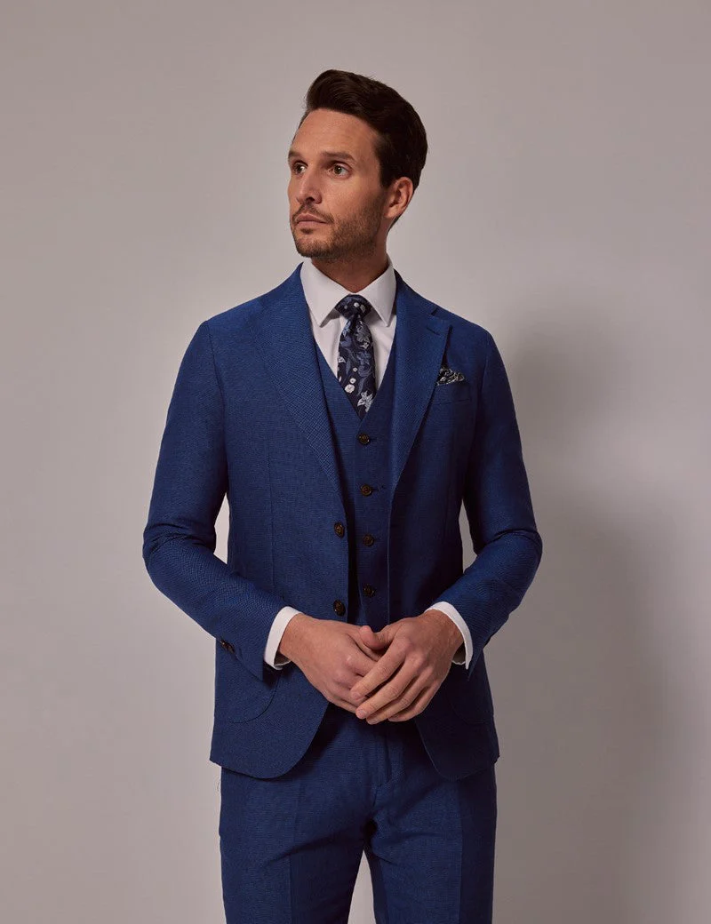 Mens Linen Suit For Beach Wedding - Summer Suit in Royal Blue Slim Fit - Image 2