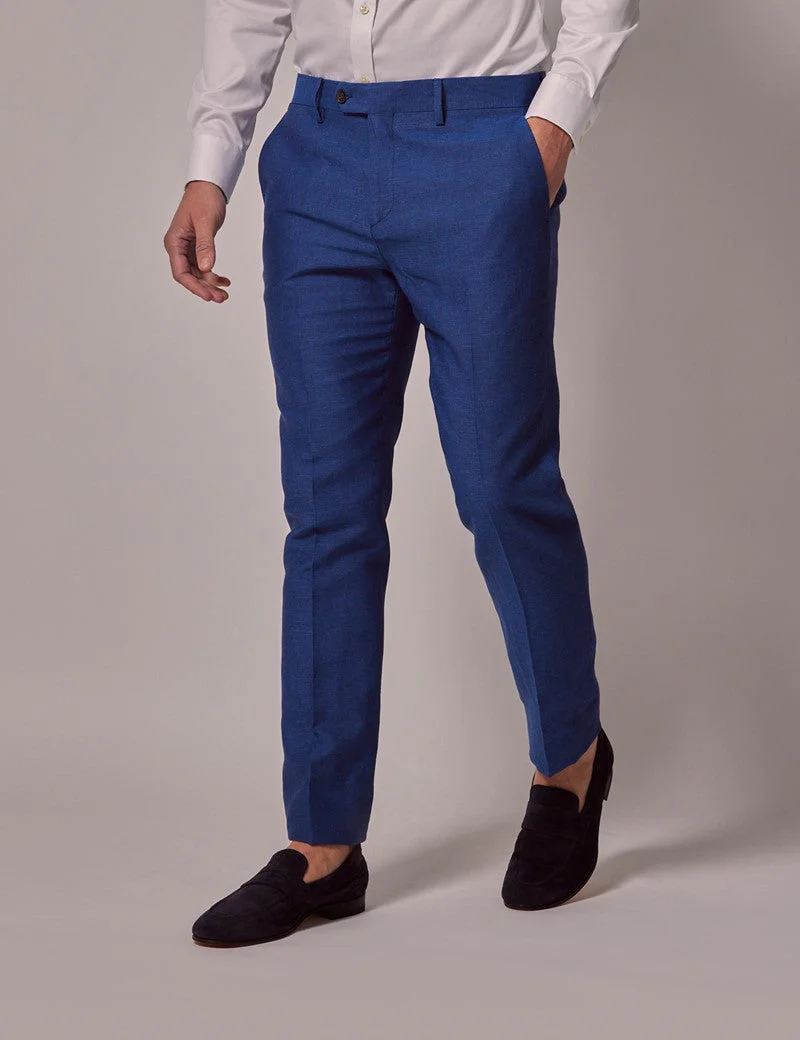 Mens Linen Suit For Beach Wedding - Summer Suit in Royal Blue Slim Fit - Image 8