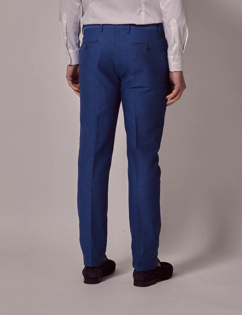 Mens Linen Suit For Beach Wedding - Summer Suit in Royal Blue Slim Fit - Image 9