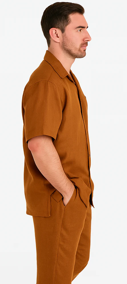 Mens Linen Walking Suit - Luggage Summer Outfit - Mens Linen Suit Light Brown Brick Color - Image 2