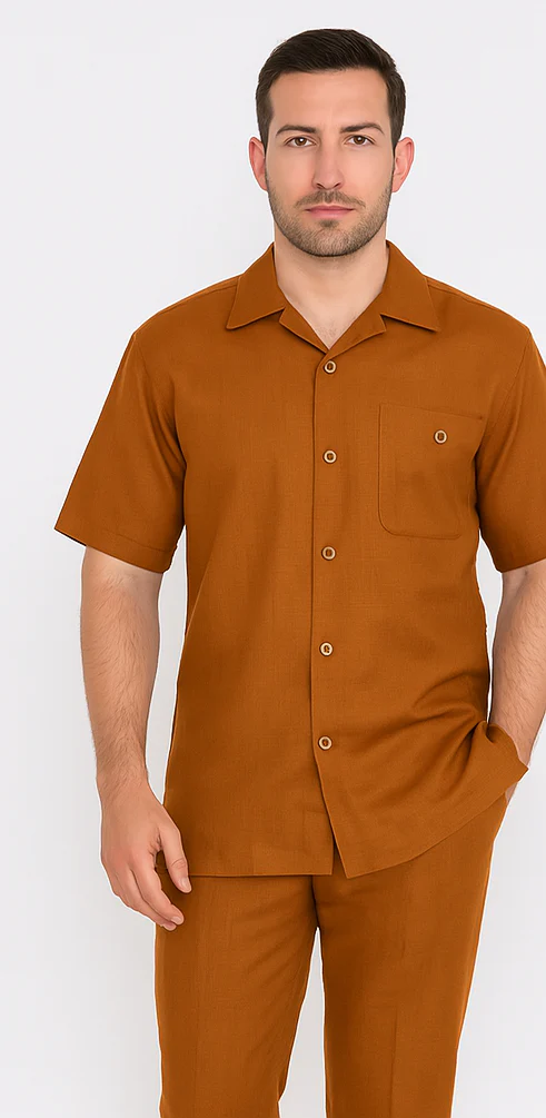 Mens Linen Walking Suit - Luggage Summer Outfit - Mens Linen Suit Light Brown Brick Color - Image 4