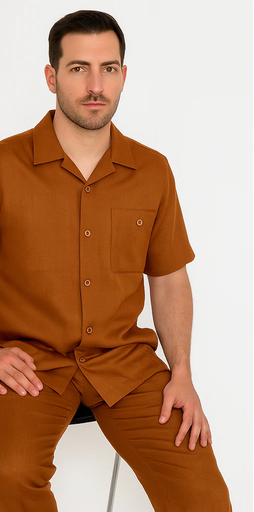 Mens Linen Walking Suit - Luggage Summer Outfit - Mens Linen Suit Light Brown Brick Color - Image 6