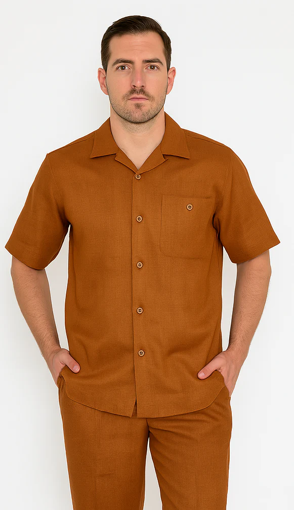 Mens Linen Walking Suit - Luggage Summer Outfit - Mens Linen Suit Light Brown Brick Color - Image 8