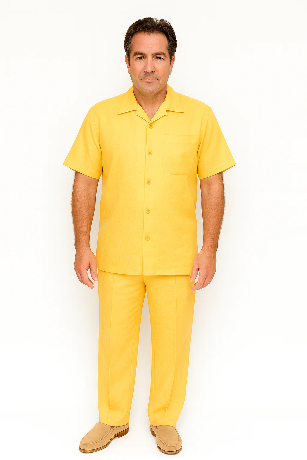 Mens Linen Walking Suit - Yellow Summer Outfit - Mens Linen Suit