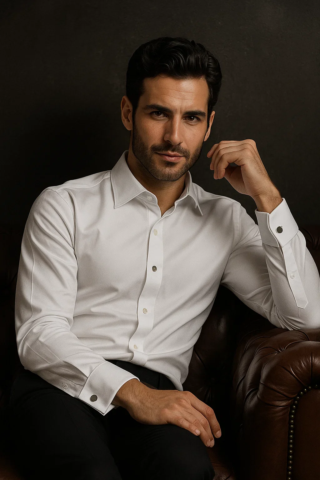 Men's Long Sleeve Fashion Shirt with Matching Tie, Hankie Set White