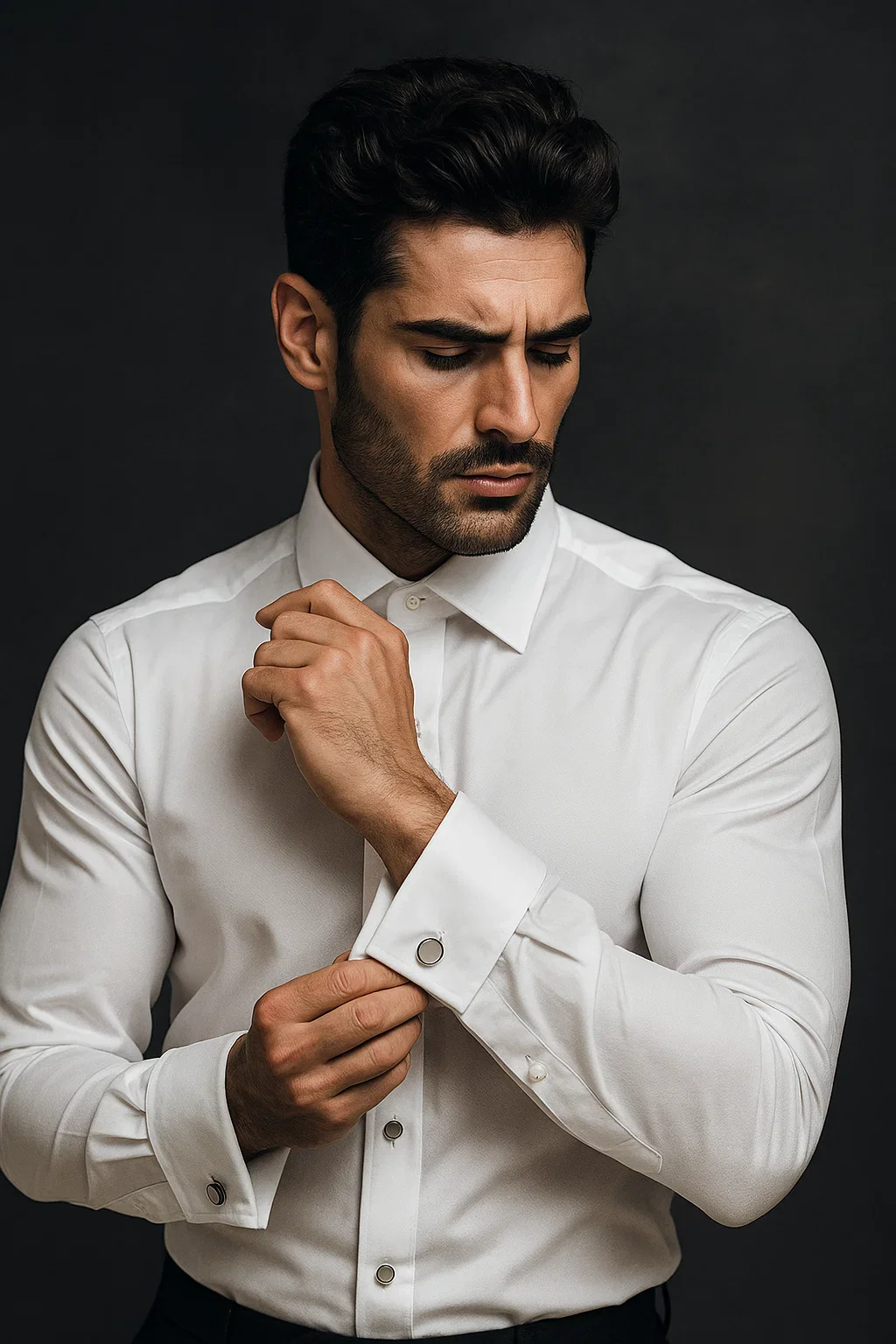 Men's Long Sleeve Fashion Shirt with Matching Tie, Hankie Set White - Image 3