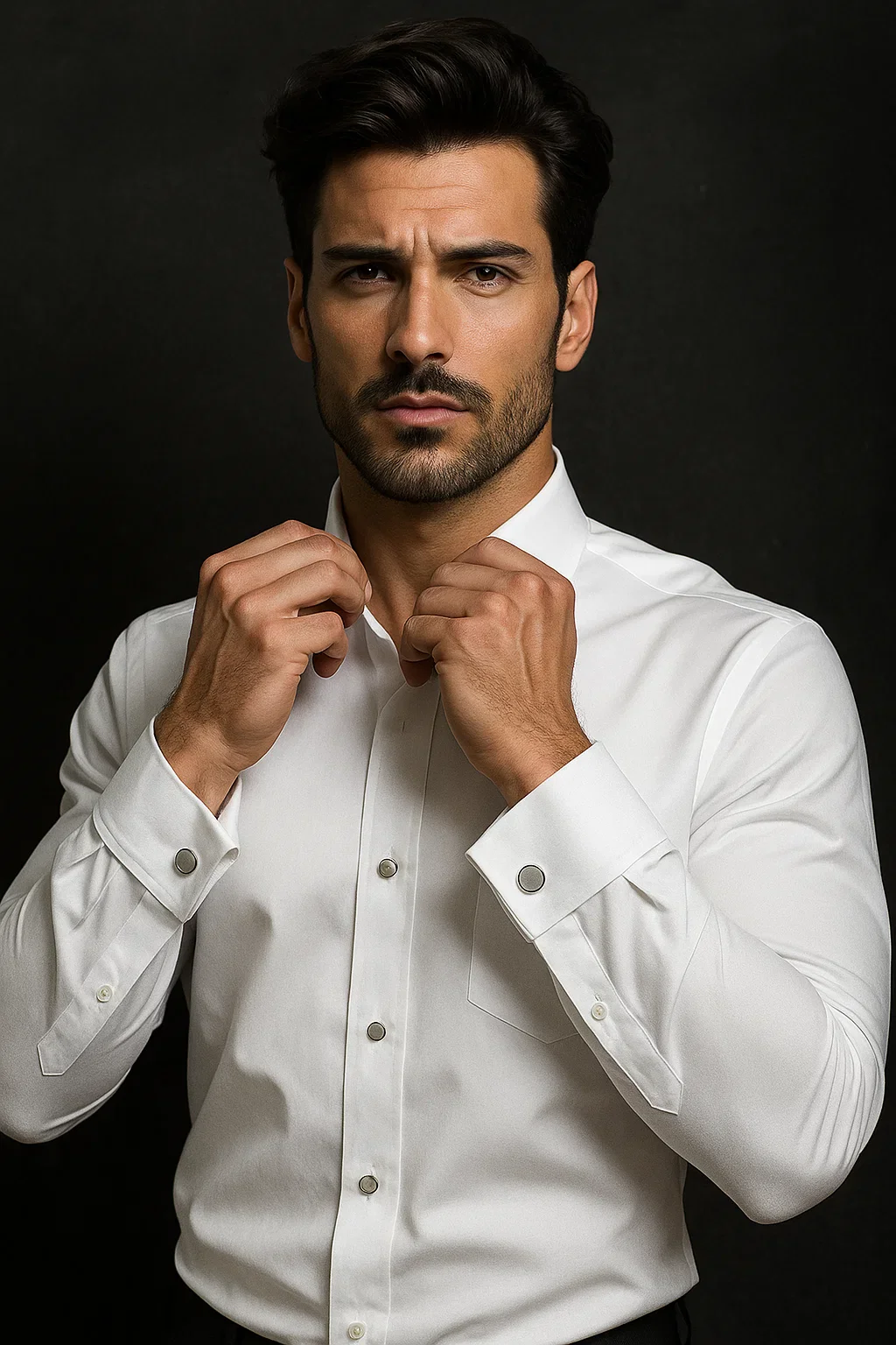 Men's Long Sleeve Fashion Shirt with Matching Tie, Hankie Set White - Image 4