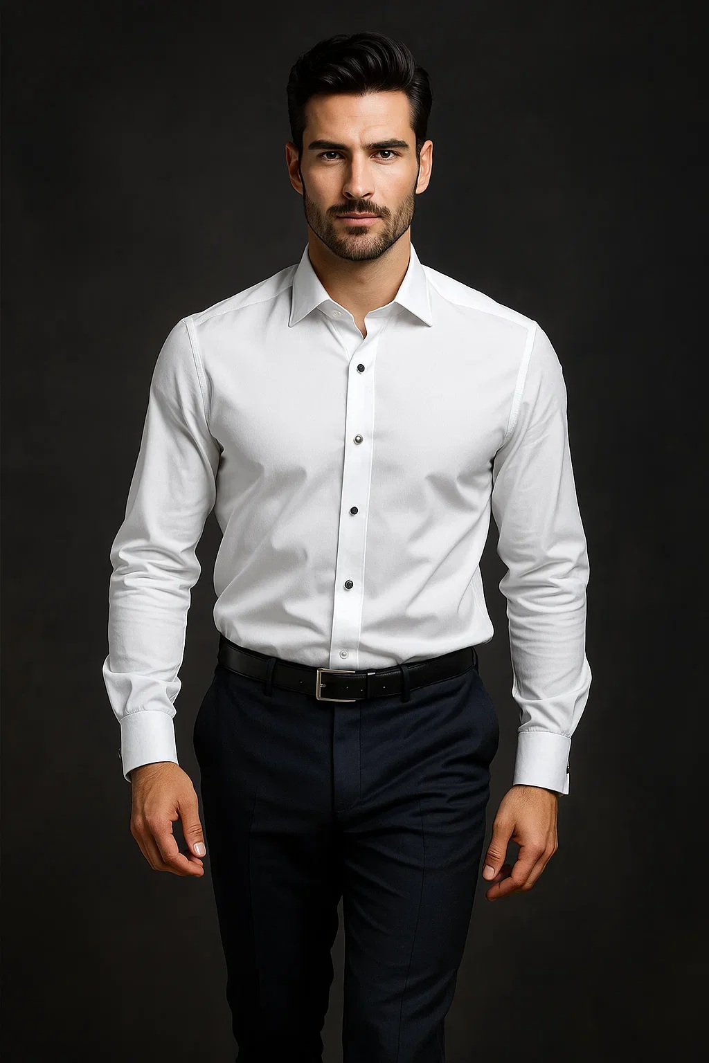 Men's Long Sleeve Fashion Shirt with Matching Tie, Hankie Set White - Image 7