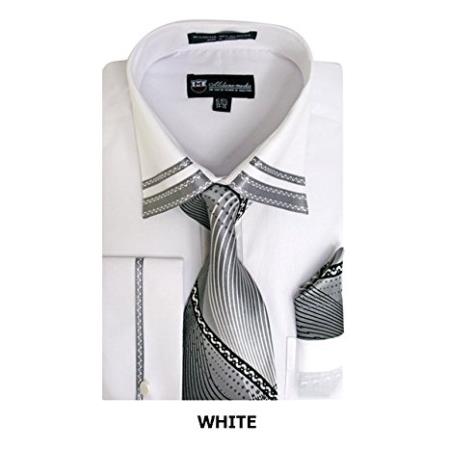 Men's Long Sleeve Fashion Shirt with Matching Tie, Hankie Set White - Image 8