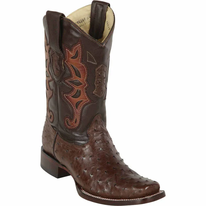 Los Altos Men's Smooth Ostrich Square Toe Boots - Moka