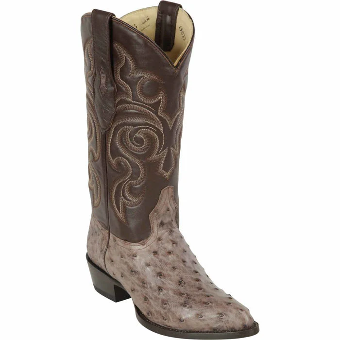 Men's Los Altos Original Full Quill Ostrich Boots Round Toe - Rustic Brown