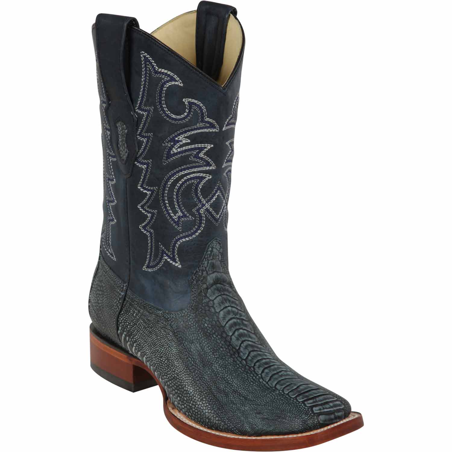 Men's Los Altos Ostrich Leg Skin Wide Square Toe Boots - Rustic - Image 2