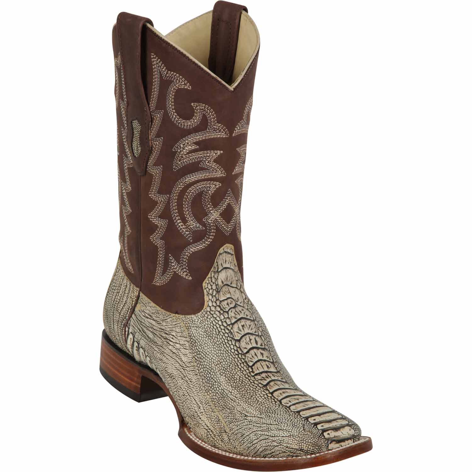Men's Los Altos Ostrich Leg Skin Wide Square Toe Boots - Rustic - Image 3