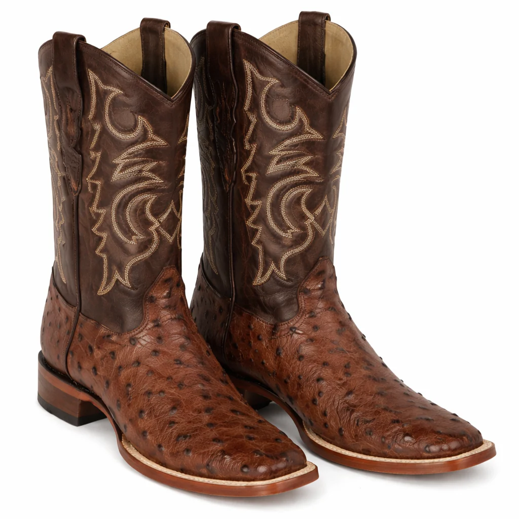 Men's Los Altos Ostrich Skin Wide Square Toe Boots - Kango Brown - Image 2