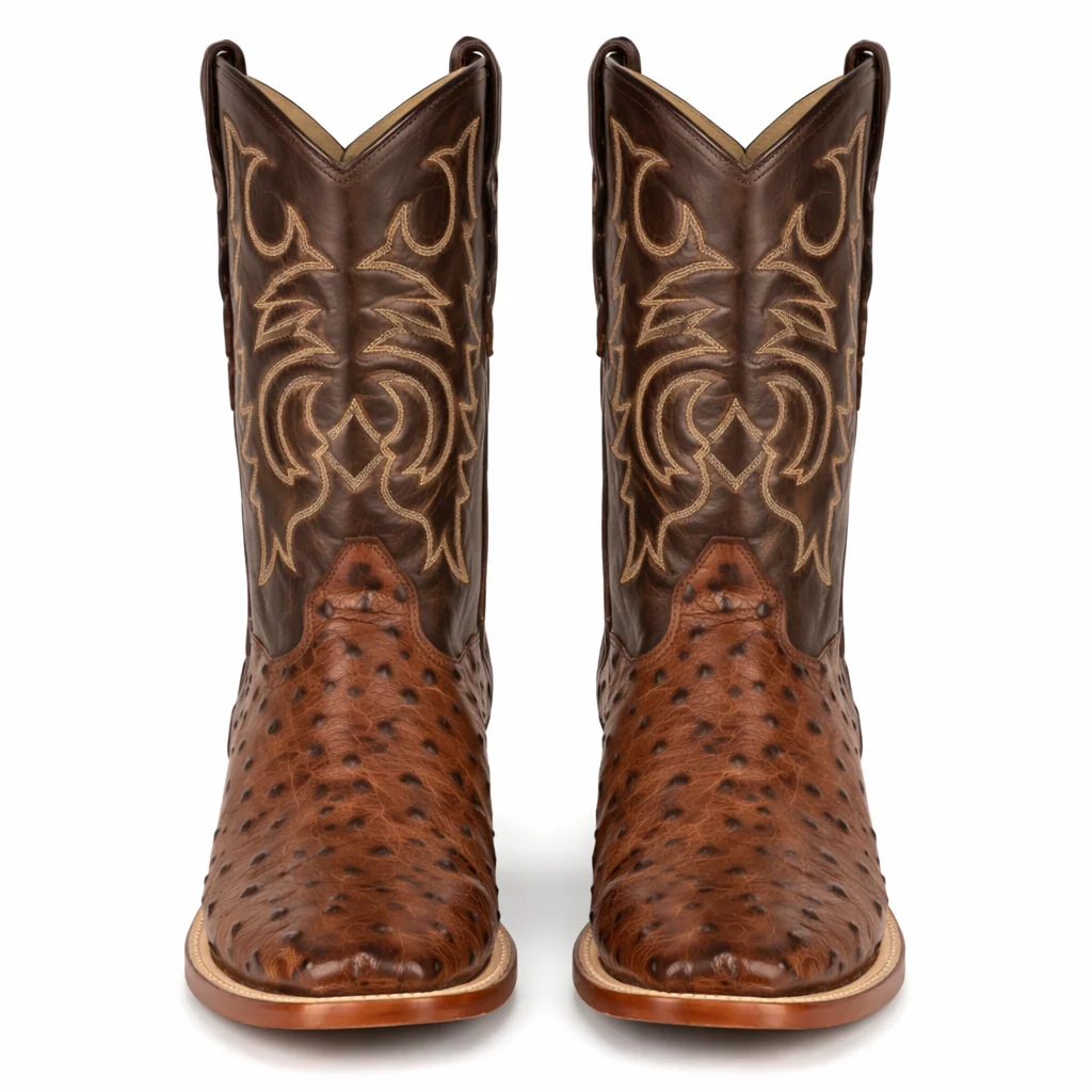 Men's Los Altos Ostrich Skin Wide Square Toe Boots - Kango Brown - Image 6