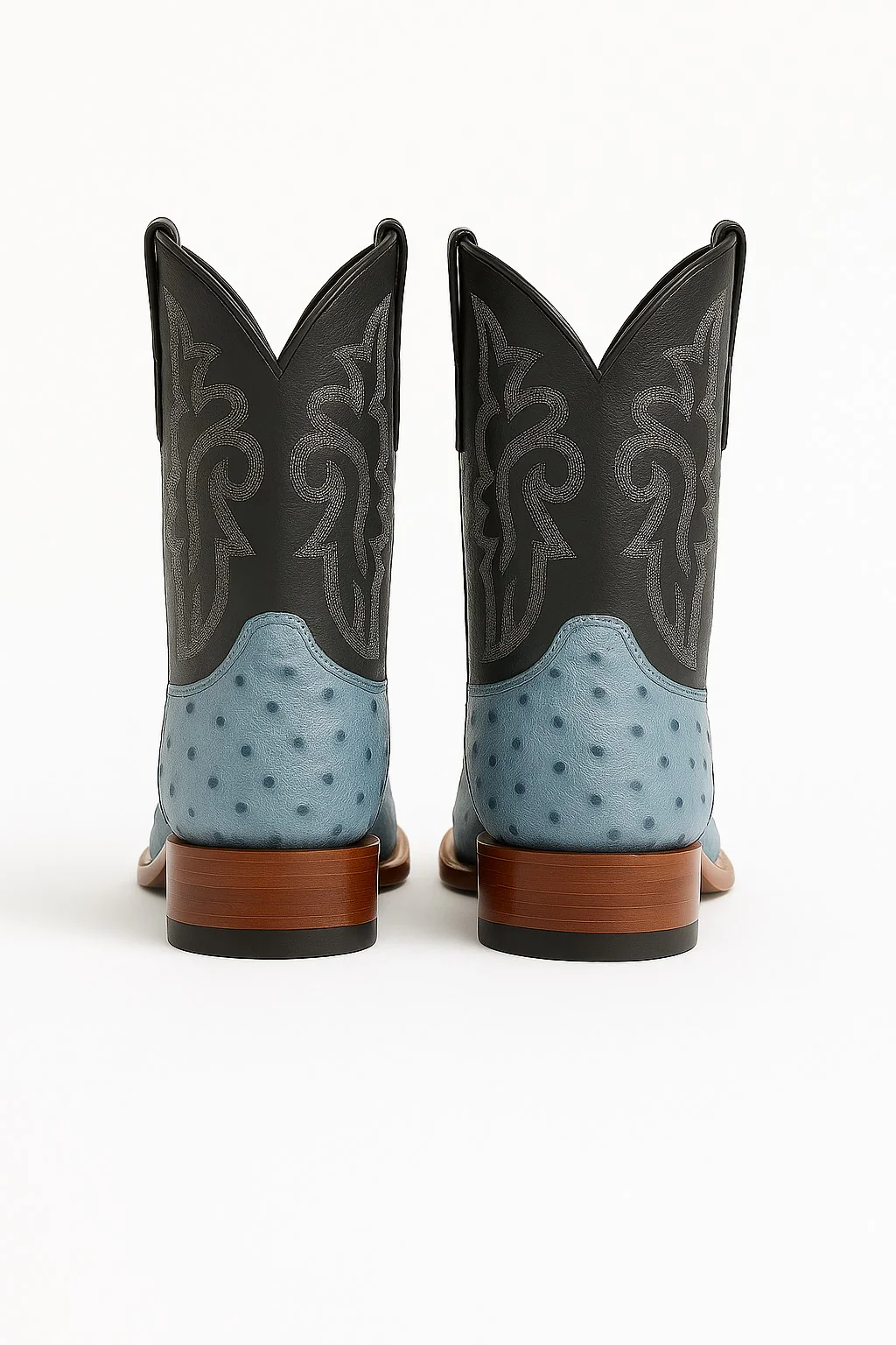 Men's Los Altos Ostrich Skin Wide Square Toe Boots - Rustic Blue - Image 3