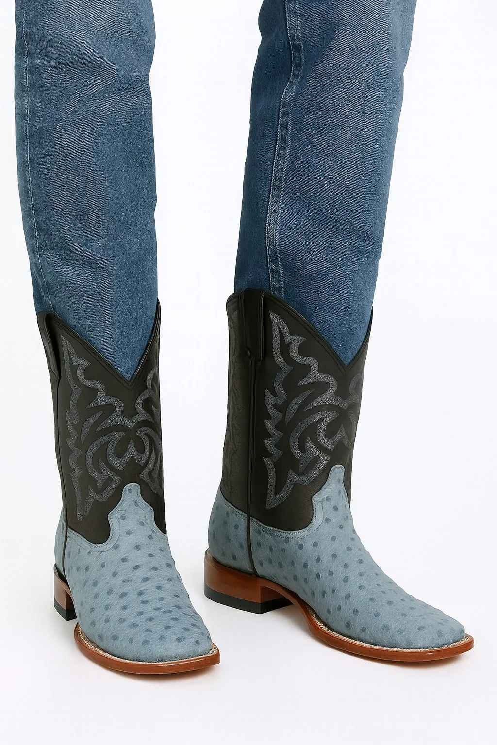 Men's Los Altos Ostrich Skin Wide Square Toe Boots - Rustic Blue - Image 5