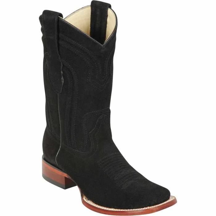 Men's Los Altos Wide Square Toe Suede Leather Boots - Black
