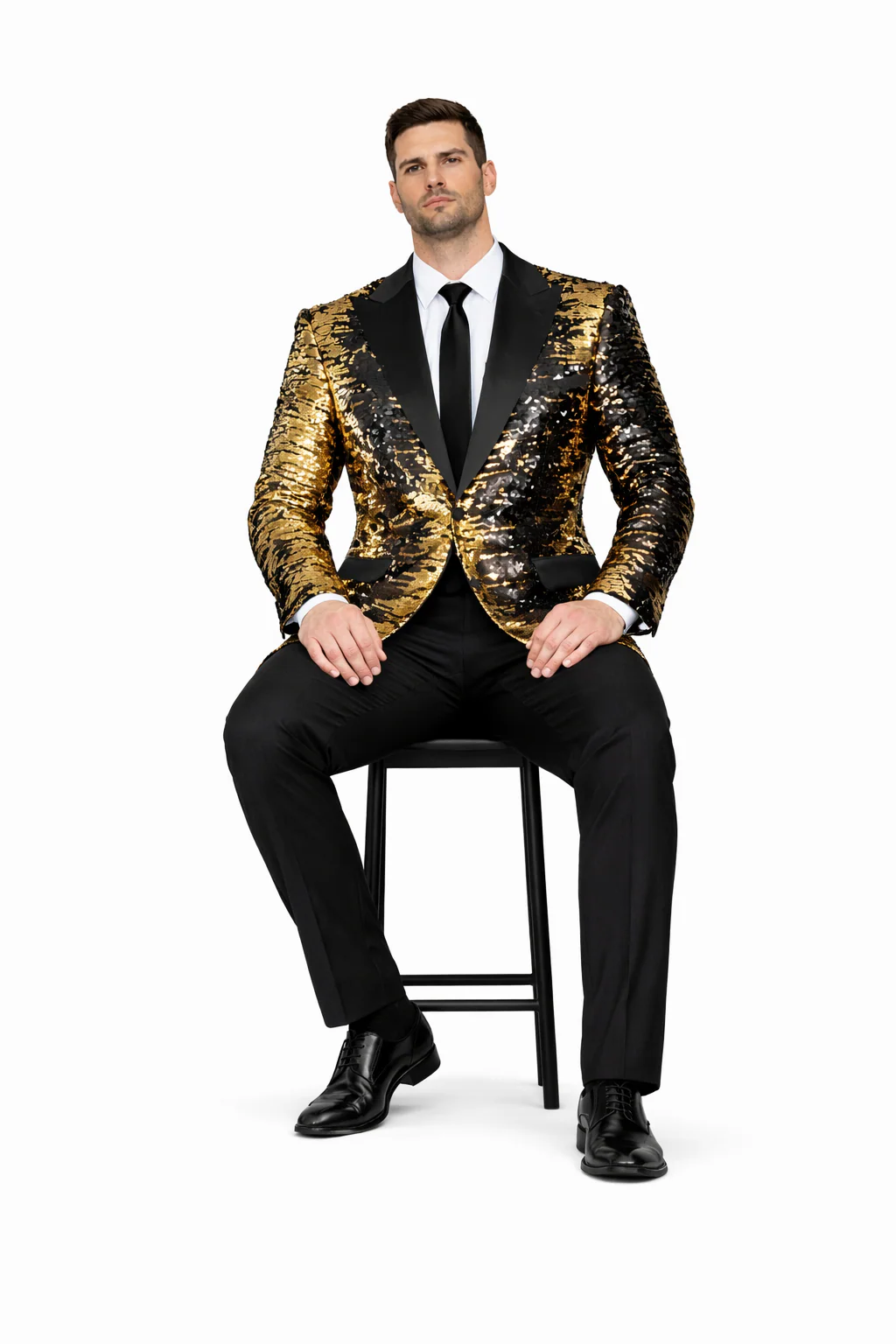 Men’s Mardi Gras Sport Coat in Black and Gold - Image 4
